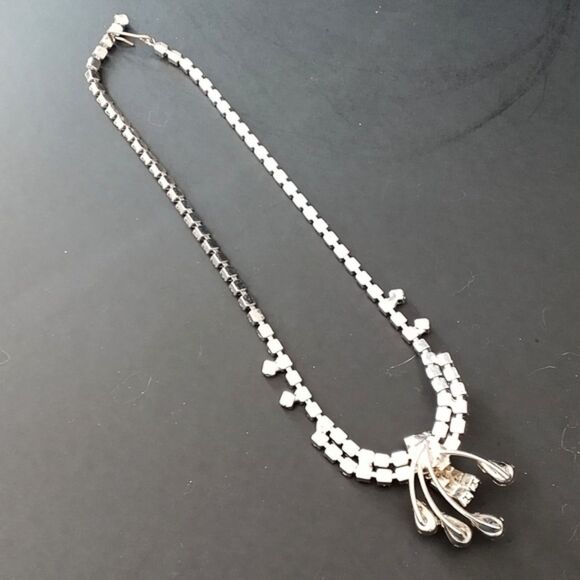 Vintage Mid Century Prong Set Clear Rhinestone Statement Choker Necklace - Picture 6 of 6